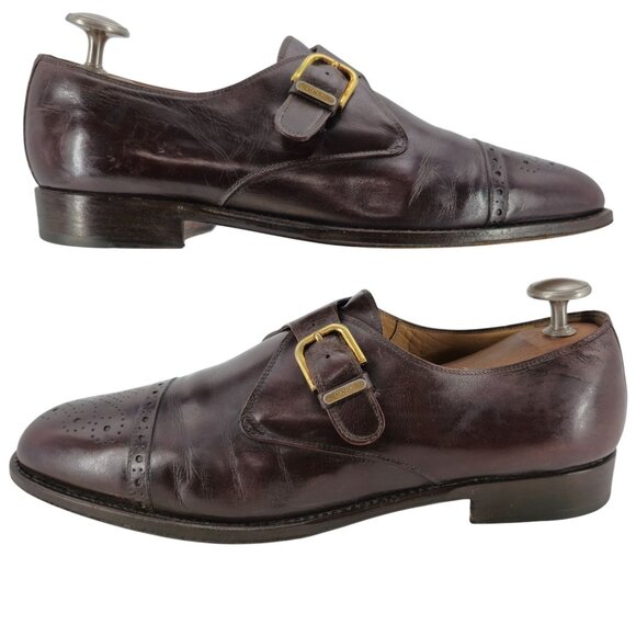 Bruno Magli Italy Mens 12M Brown Dress Shoes Leather Monk Strap Loafers Vintage - Picture 4 of 13